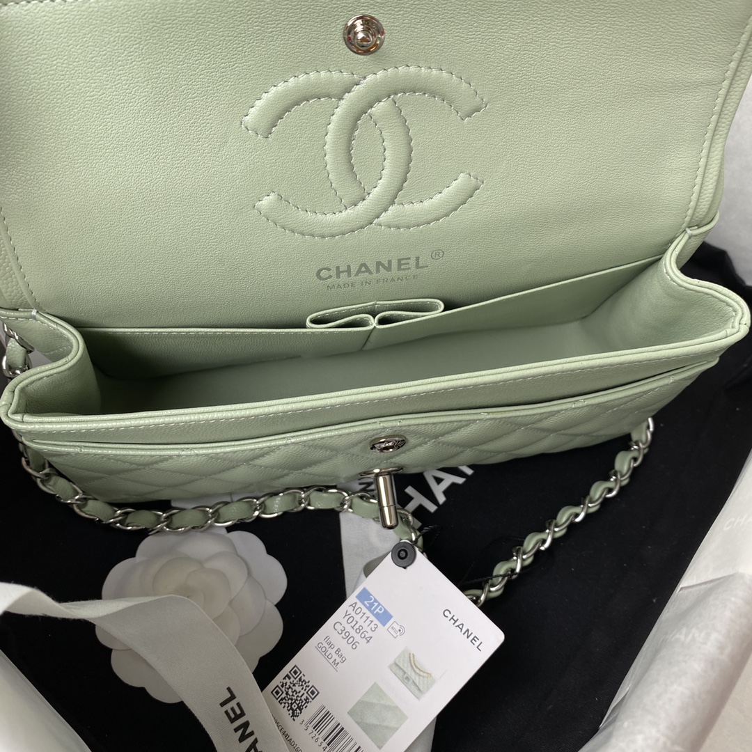 Classic Flap Caviar Bag A01113 Light Green/Silver